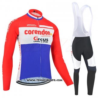 2019 Maillot Ciclismo Corendon Circus Rouge Blanc Bleu Manches Longues et Cuissard