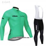 2019 Maillot Ciclismo STRAVA Vert Manches Longues et Cuissard