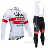 2019 Maillot Ciclismo UCI Mondo Champion UAE Blanc Rouge Manches Longues et Cuissard