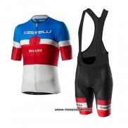 2020 Maillot Ciclismo Castelli Bleu Rouge Blanc Manches Courtes et Cuissard