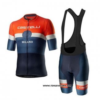 2020 Maillot Ciclismo Castelli Orange Blanc Bleu Manches Courtes et Cuissard