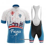 2020 Maillot Ciclismo Champion France Azur Blanc Rouge Manches Courtes et Cuissard