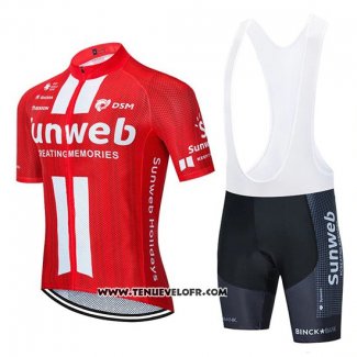 2020 Maillot Ciclismo Sunweb Rouge Blanc Manches Courtes et Cuissard