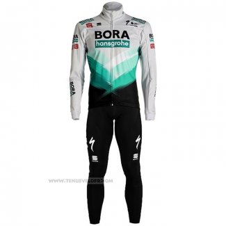 2021 Maillot Cyclisme Bora-Hansgrone Blanc Manches Longues et Cuissard