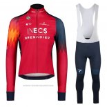 2023 Maillot Cyclisme Ineos Grenadiers Rouge Manches Longues et Cuissard