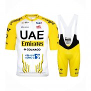 2024 Maillot Cyclisme UAE Jaune Blanc Manches Courtes Et Cuissard