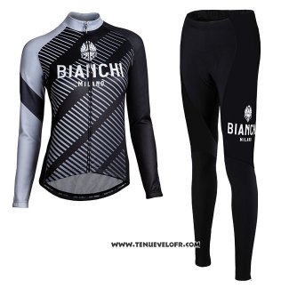 Maillot Ciclismo Femme Bianchi Milano Catria Noir Gris Manches Longues et Cuissard