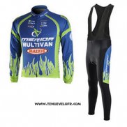 2010 Maillot Ciclismo Merida Bleu et Vert Manches Longues et Cuissard