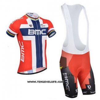 2014 Maillot Ciclismo BMC Champion Norvege Bleu et Rouge Manches Courtes et Cuissard