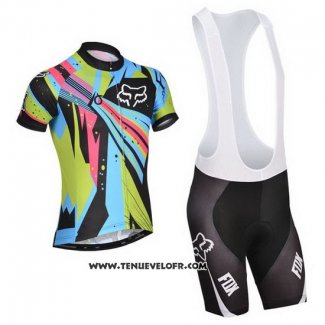 2014 Maillot Ciclismo Fox Azur et Noir Manches Courtes et Cuissard