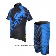 2014 Maillot Ciclismo Fox Cyclingbox Noir et Bleu Manches Courtes et Cuissard