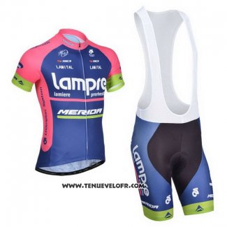 2014 Maillot Ciclismo Lampre Merida Rose et Bleu Manches Courtes et Cuissard