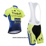 2014 Maillot Ciclismo Tinkoff Saxo Bank Bleu et Vert Manches Courtes et Cuissard