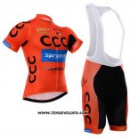2015 Maillot Ciclismo CCC Noir et Orange Manches Courtes et Cuissard