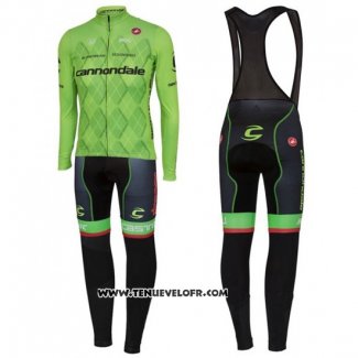 2016 Maillot Ciclismo Cannondale Noir et Vert Manches Longues et Cuissard