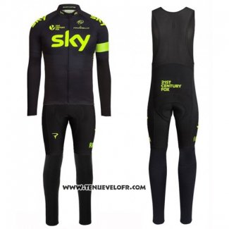 2016 Maillot Ciclismo Sky Vert et Noir Manches Longues et Cuissard