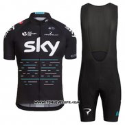 2017 Maillot Ciclismo Sky Bleu et Noir Manches Courtes et Cuissard