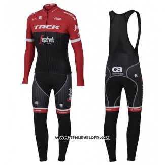 2017 Maillot Ciclismo Trek Segafredo Rouge et Noir Manches Longues et Cuissard