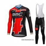 2018 Maillot Ciclismo BMC Noir et Rouge Manches Longues et Cuissard