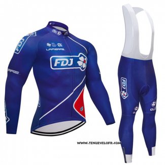 2018 Maillot Ciclismo FDJ Bleu Manches Longues et Cuissard