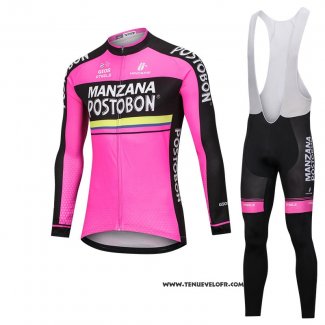 2018 Maillot Ciclismo Manzana Postobon Rose Manches Longues et Cuissard