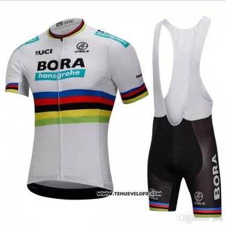 2018 Maillot Ciclismo UCI Mondo Champion Bora Blanc Manches Courtes et Cuissard