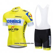 2019 Maillot Ciclismo Deceuninck Quick Step Jaune Blanc Manches Courtes et Cuissard