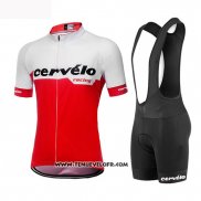 2019 Maillot Ciclismo Femme Cervelo Blanc Rouge Manches Courtes et Cuissard