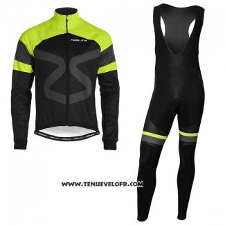 2019 Maillot Ciclismo Nalini Noir Vert Manches Longues et Cuissard