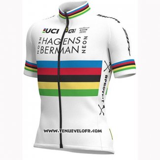 2019 Maillot Ciclismo UCI Mondo Champion Androni Giocattoli Blanc Manches Courtes et Cuissard