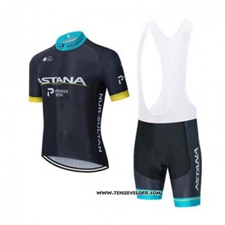 2020 Maillot Ciclismo Astana Noir Bleu Jaune Manches Courtes et Cuissard