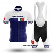 2020 Maillot Ciclismo Champion Portugal Blanc Bleu Manches Courtes et Cuissard