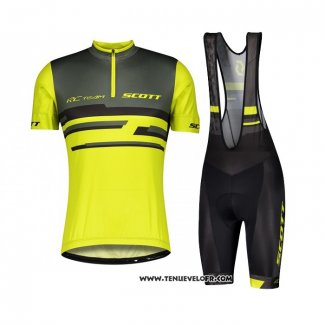 2021 Maillot Cyclisme Scott Gris Jaune Manches Courtes et Cuissard