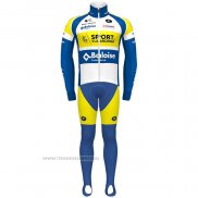 2021 Maillot Cyclisme Sport Vlaanderen Baloise Bleu Jaune Manches Longues et Cuissard