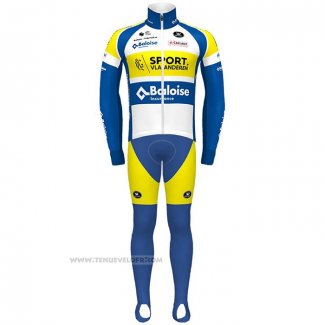 2021 Maillot Cyclisme Sport Vlaanderen Baloise Bleu Jaune Manches Longues et Cuissard