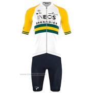 2023 Maillot Cyclisme Ineos Grenadiers Jaune Manches Courtes Et Cuissard