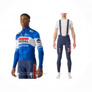 2024 Maillot Cyclisme Deceuninck Quick Step Bleu Blanc Manches Longues Et Cuissard