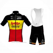 2024 Maillot Cyclisme Lotto Dstny Noir Jaune Rouge Manches Courtes Et Cuissard