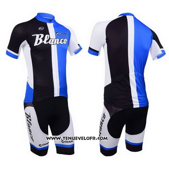 2013 Maillot Ciclismo Blanco Noir et Bleu Manches Courtes et Cuissard