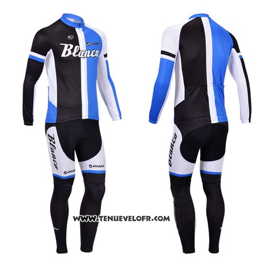 2013 Maillot Ciclismo Blanco Noir et Bleu Manches Longues et Cuissard