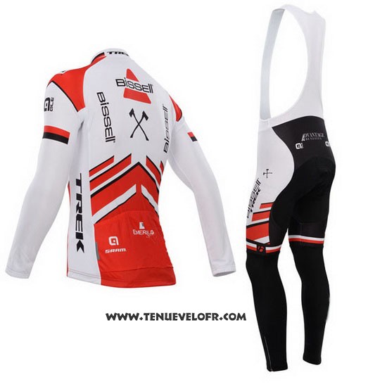 2014 Maillot Ciclismo Bissell Blanc et Rouge Manches Longues et Cuissard