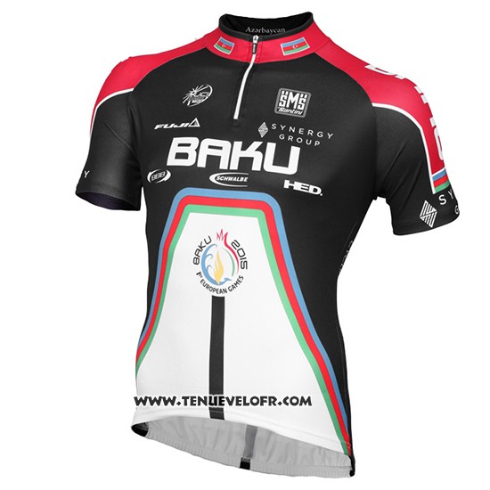2015 Maillot Ciclismo Baku Noir et Blanc Manches Courtes et Cuissard