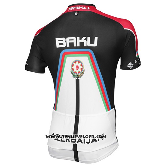 2015 Maillot Ciclismo Baku Noir et Blanc Manches Courtes et Cuissard