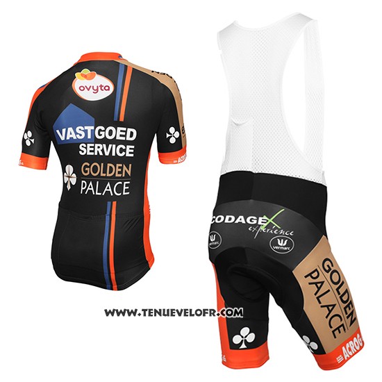 2015 Maillot Ciclismo Vastgoedservice Golden Palace Noir et Orange Manches Courtes et Cuissard
