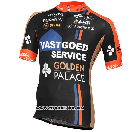 2015 Maillot Ciclismo Vastgoedservice Golden Palace Noir et Orange Manches Courtes et Cuissard