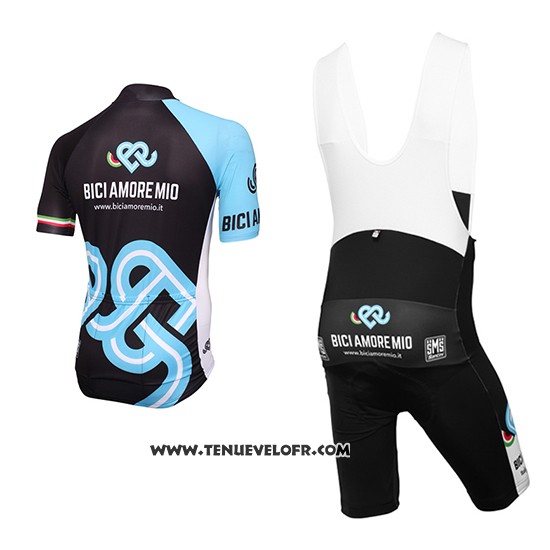 2016 Maillot Ciclismo Bici Amore Mio Noir et Bleu Manches Courtes et Cuissard