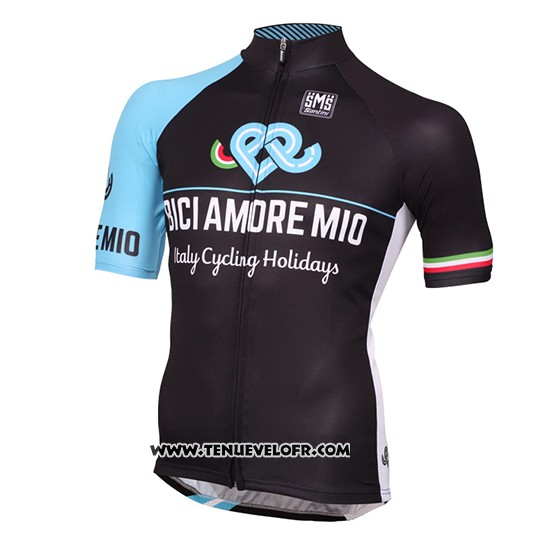 2016 Maillot Ciclismo Bici Amore Mio Noir et Bleu Manches Courtes et Cuissard