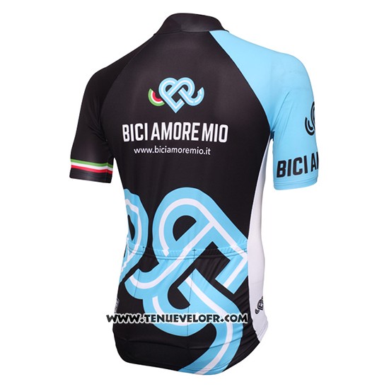 2016 Maillot Ciclismo Bici Amore Mio Noir et Bleu Manches Courtes et Cuissard