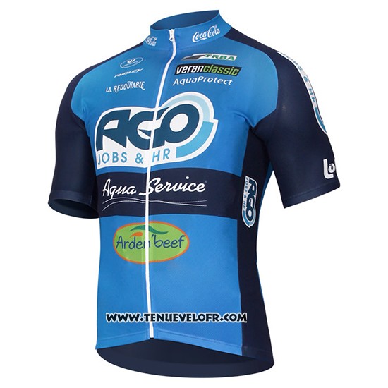 2017 Maillot Ciclismo Ago Aqua Service Bleu Manches Courtes et Cuissard