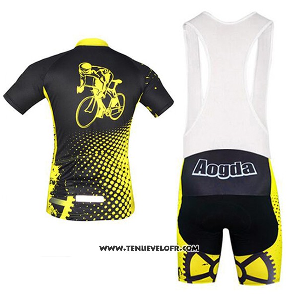 2017 Maillot Ciclismo Aogda Noir et Jaune Manches Courtes et Cuissard
